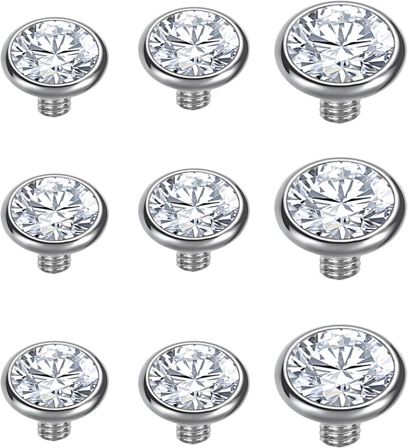 AccGin Store Surgical Steel Dermal Piercing Jewelry Tops for Women Men Cubic Zirconia Micro Dermal Anchor Tops Base Dermal Piercing 3-20Pcs Dermal Piercing Kit Hypoallergenic - Image 1